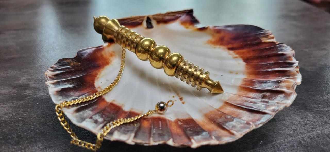Pendule doré posé dans un coquillage